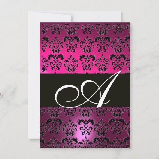 ROZE PURPER ZWART DAMASK MONOGRAM fuchsia wit Kaart (Voorkant)