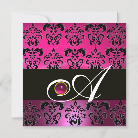 ROZE PURPER ZWART DAMAST MONOGRAM Amethist Fuchsia Kaart (Voorkant)