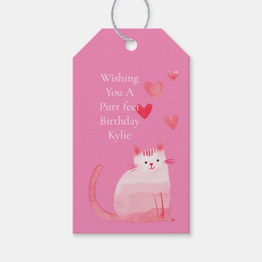 Roze Purrfect Cat Cadeaulabel (Voorkant)