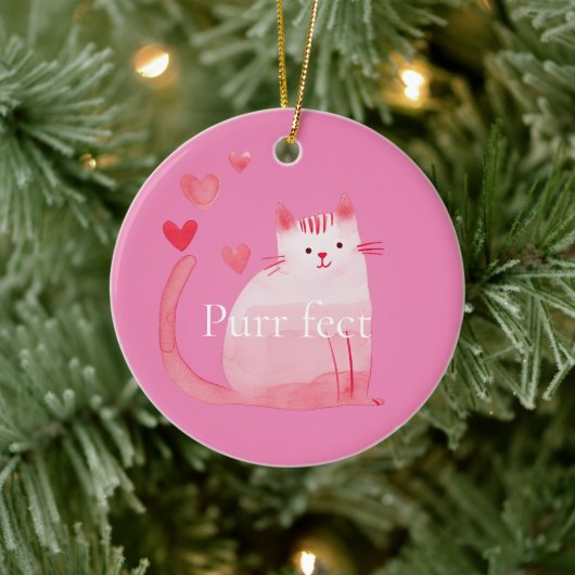 Roze Purrfect Cat Keramisch Ornament (Boom)