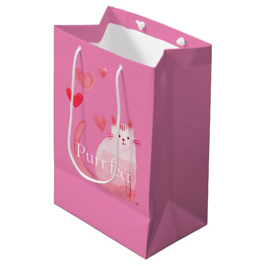 Roze Purrfect Cat Medium Cadeauzakje (Voorkant Gekanteld)