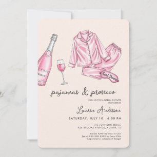 Roze pyjama en Prosecco Vrijgezellenfeest Kaart