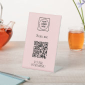 Roze QR-code menu | Modern contactloos logo Reclamebord Met Voetstuk (Insitu)