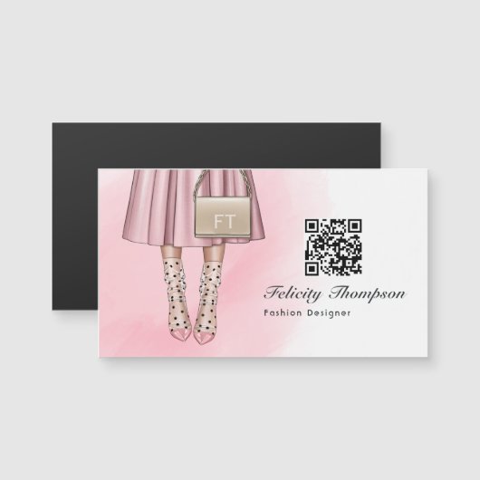 Roze QR-code met monogram voor modeontwerper (Voorkant / Achterkant)