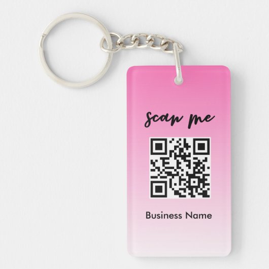 Roze QR Code Visitekaartje Logo Sleutelhanger (Voorkant)