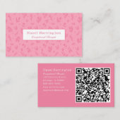 Roze QR Code Visitekaartjes Eenvoudige Bloemen (Voorkant / Achterkant)