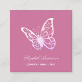 Roze QR code vlinder elegant Vierkante Visitekaartje (Voorkant)