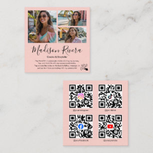 Roze QR-code voor sociale media Foto Content Creat Vierkante Visitekaartje