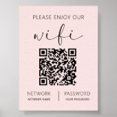 Roze QR-code Wit Geniet van onze WiFi Poster (Voorkant)
