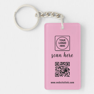 Roze QR-code Zakelijk Logo Promo Sleutelhangers