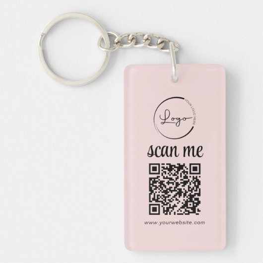 Roze QR-code Zakelijk Logo Promotioneel Sleutelhanger (Voorkant)