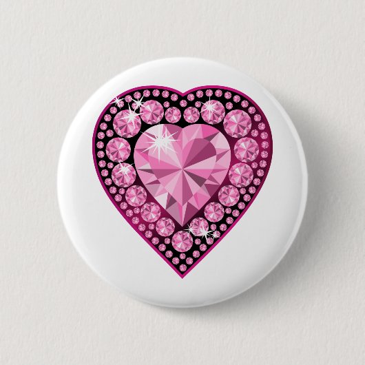 Roze Quartz Gem Heart Ronde Button 5,7 Cm (Voorkant)