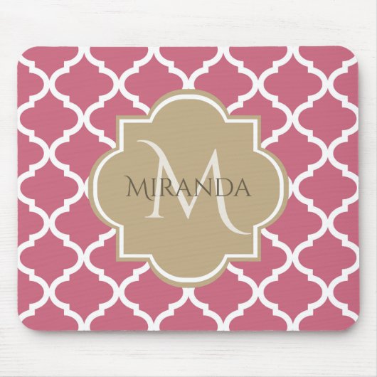 Roze Quatrefoil Met Girly Monogram En Naam Muismat (Voorkant)