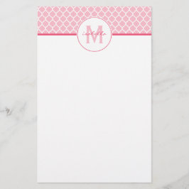 Roze Quatrefoil Monogram Briefpapier