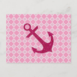 Roze Quatrefoil Patroon Glitter Sparkles Anchor Briefkaart