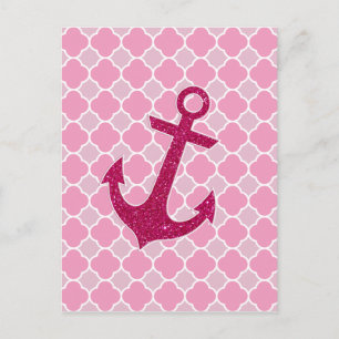 Roze Quatrefoil Patroon Glitter Sparkles Anchor Briefkaart