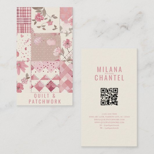 Roze Quilt Patchwork Handgemaakte Kleding Visitekaartje (Voorkant / Achterkant)