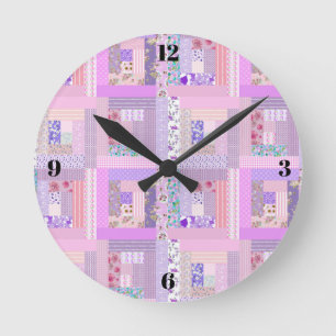 Roze quiltklok minimalistisch naaikamerdecor ronde klok