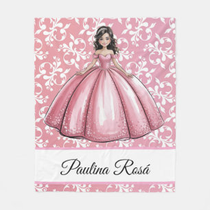 Roze Quinceañera Ball Gown Art Gift Fleece Deken