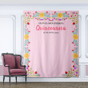 Roze Quinceanera-foto-achtergrond Mexicaans feest Wandkleed