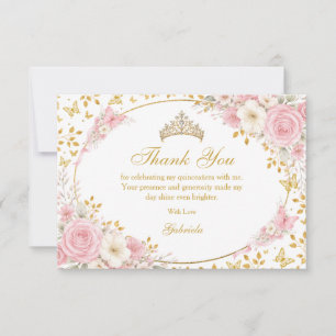 Roze Quinceañera Gouden Vlinder Bedankkaart