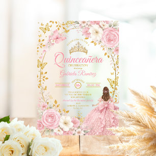 Roze Quinceañera Gouden Vlinder Uitnodiging Acryl Uitnodigingen