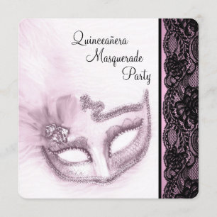 Roze Quinceanera Masquerade Party Kaart