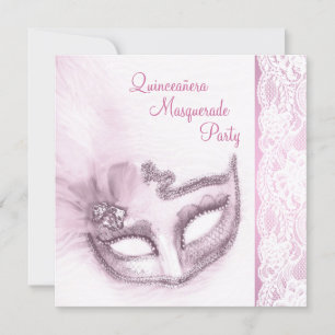 Roze Quinceanera Masquerade Party Kaart