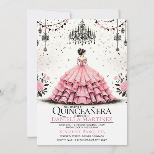 Roze Quinceañera Meisje Kaart (Voorkant)