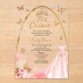 Roze Quinceanera Spaanse Acryl Uitnodiging Acryl Uitnodigingen (Voorkant)