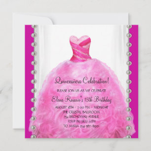 Roze Quinceanera Uitnodiging