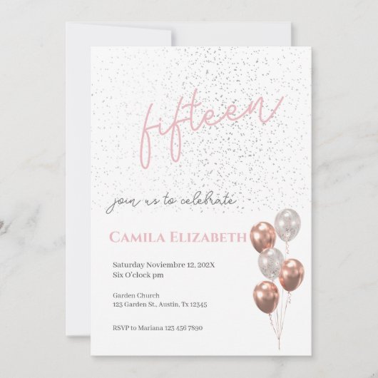 Roze Quinceañera uitnodiging (Voorkant)