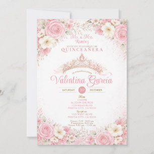 Roze Quinceañera Uitnodiging met Kroon Blozen
