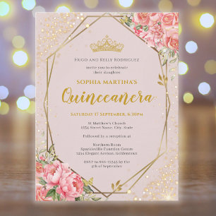 Roze Quinceanera uitnodigingskaart Briefkaart