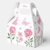 Roze Quinceañera Vlinder en Rozen Bloemen Bedankdoosjes (Achterkant)