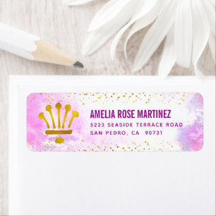 Roze Quinceañera Waterverf Gouden Glitter Adres Etiket