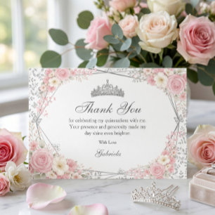 Roze Quinceañera Zilveren Vlinder Bedankkaart