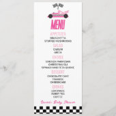 Roze Race Auto Baby shower Voedsel Menu (Voorkant)