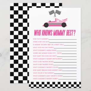 Roze Race auto die weet mama Baby shower spel