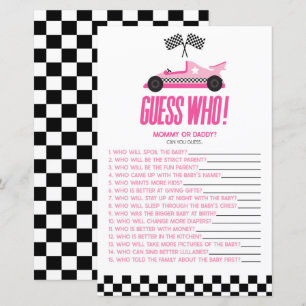 Roze Race Auto Raad wie Baby shower spel