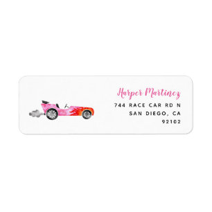 Roze  Race Auto Return-adres Etiket