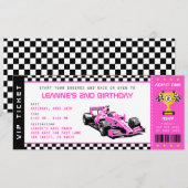 Roze Race Auto Ticket Pass Meisje Verjaardagsfeest Kaart (Voorkant / Achterkant)