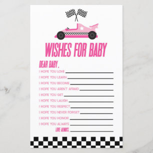Roze Race Auto Wensen voor Baby shower spel