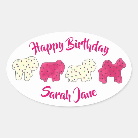 Roze rackers Koekjes Circus Birthday Party Ovale Sticker (Voorkant)