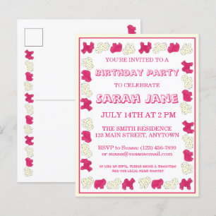 Roze rackers Koekjes Circus Birthday Party Uitnodiging Briefkaart