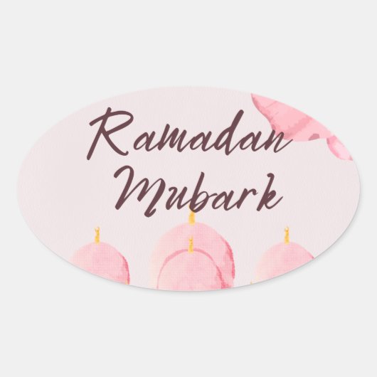 Roze ramadan ovale sticker (Voorkant)