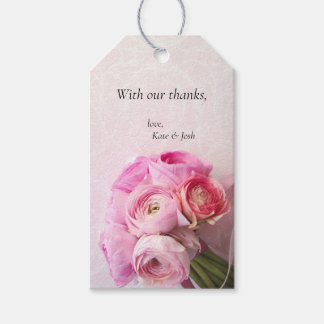 Roze ranunculus-boeket cadeaulabel
