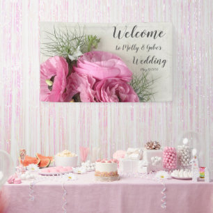 Roze ranunculus met nigellabloemen spandoek