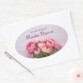 Roze ranunculus op geweven achtergrond bookplate ovale sticker (Envelop)