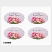 Roze ranunculus op geweven achtergrond bookplate ovale sticker (Vel)